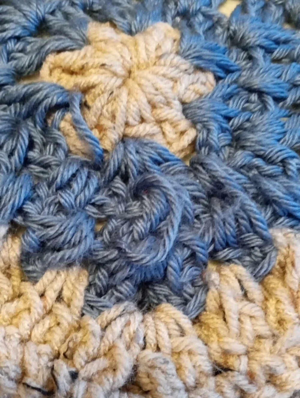 Vintage Handmade Blue and Cream Crochet Pot Holders - Set of